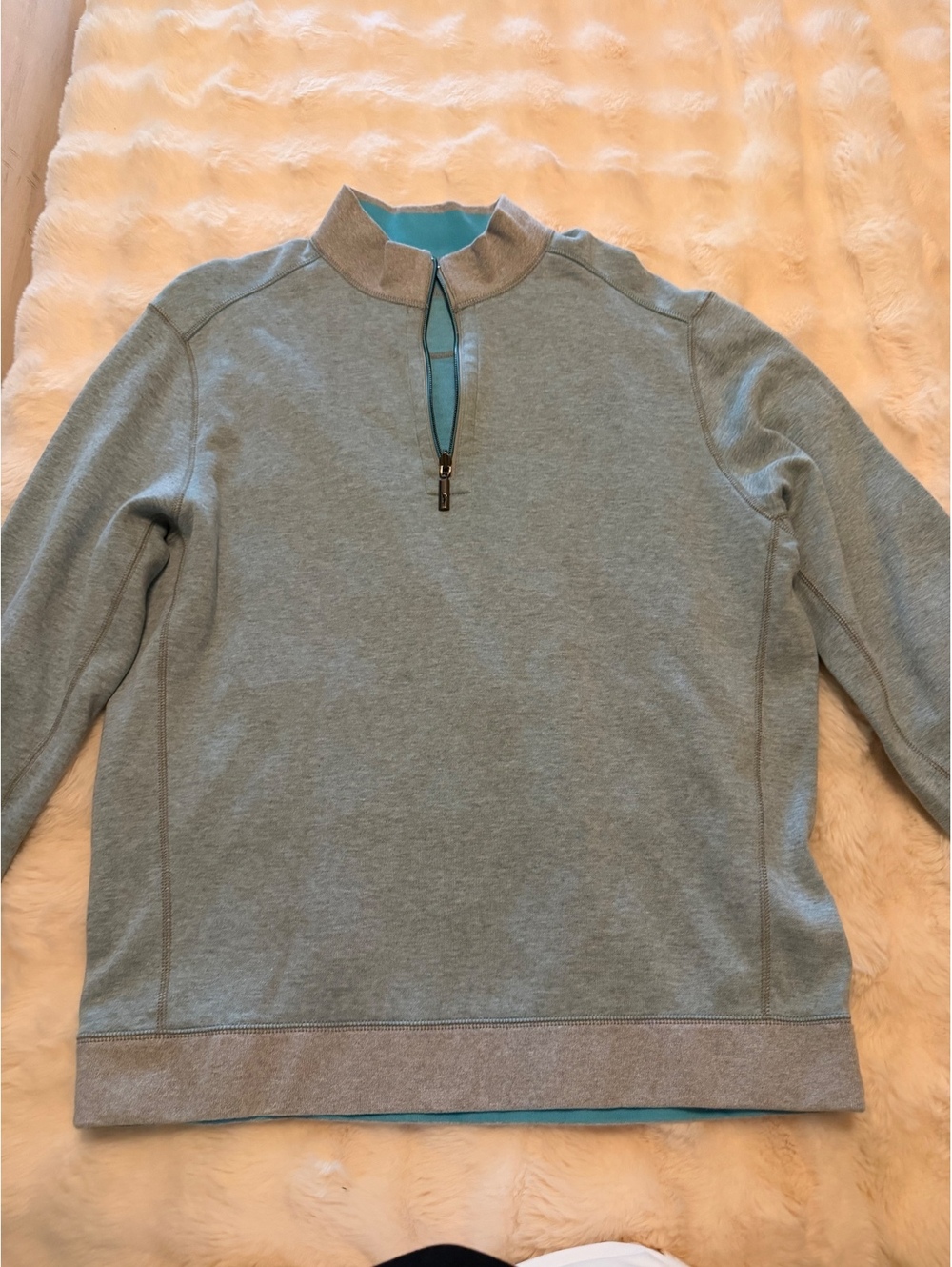Tommy Bahama Reversible Quarter-Zip Sweatshirt - Gray and Blue, Size Large